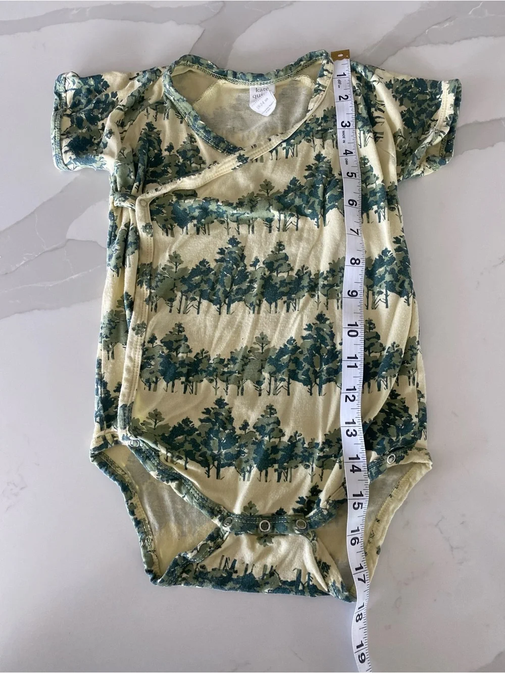 Kate Quinn organic Bamboo Knit Tree Print Wrap Bodysuit Short Sleeve 18-24M